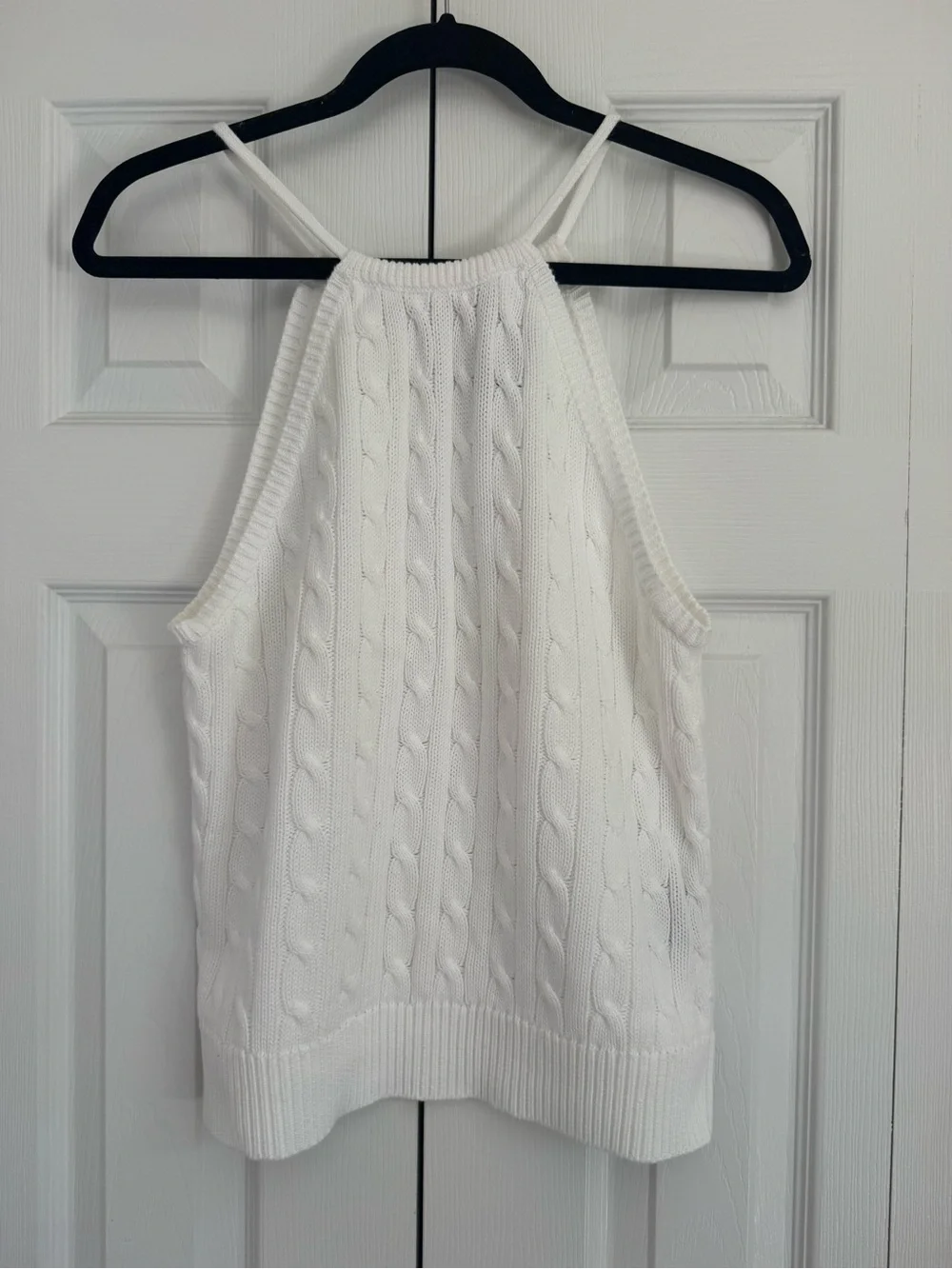 Ralph Lauren Blue Label White Cable-Knit Sleeveless Halter-Neck Tie Top Size L - Picture 1 of 8